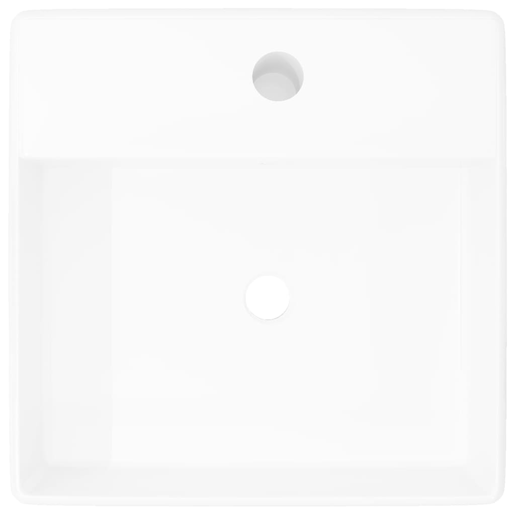 Luxe Wastafel Met Overloop En Kraangat Vierkant Keramiek 41X41 Cm