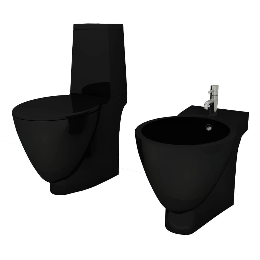Toilet- En Bidetset Keramiek Zwart