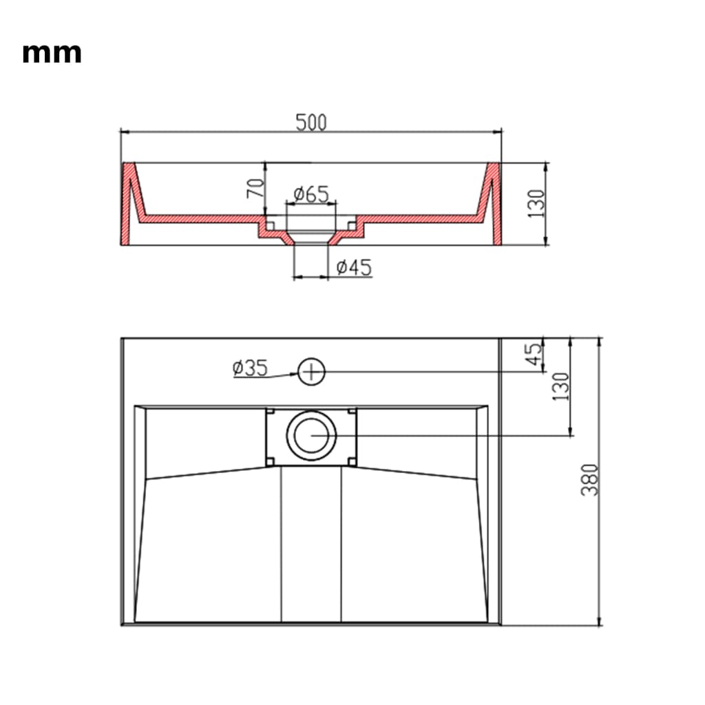Wastafel Mineraal Gegoten/Marmer Gegoten Wit