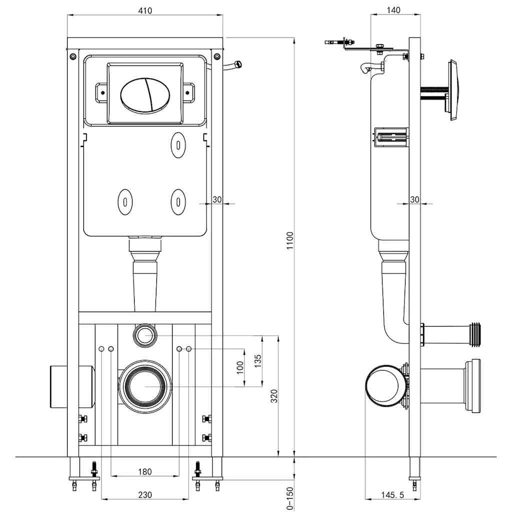 Inbouwreservoir Voor Hangtoilet 11 L 41X14X(110-125) Cm