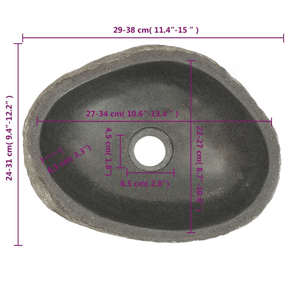 Wastafel Ovaal (29-38)X(24-31) Cm Riviersteen