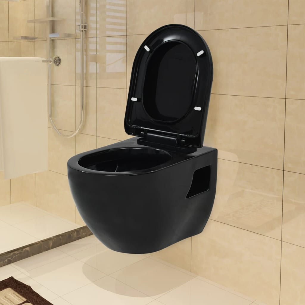 Hangend Toilet Met Verborgen Stortbak Keramiek Zwart
