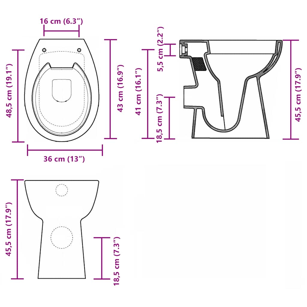 Randloos Toilet 7 Cm Extra Hoogte Soft-Close Keramiek
