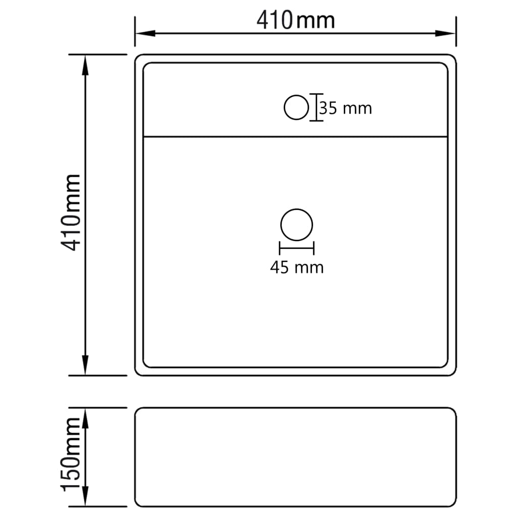 Wastafel Met Overloop Vierkant 41X41 Cm Keramiek