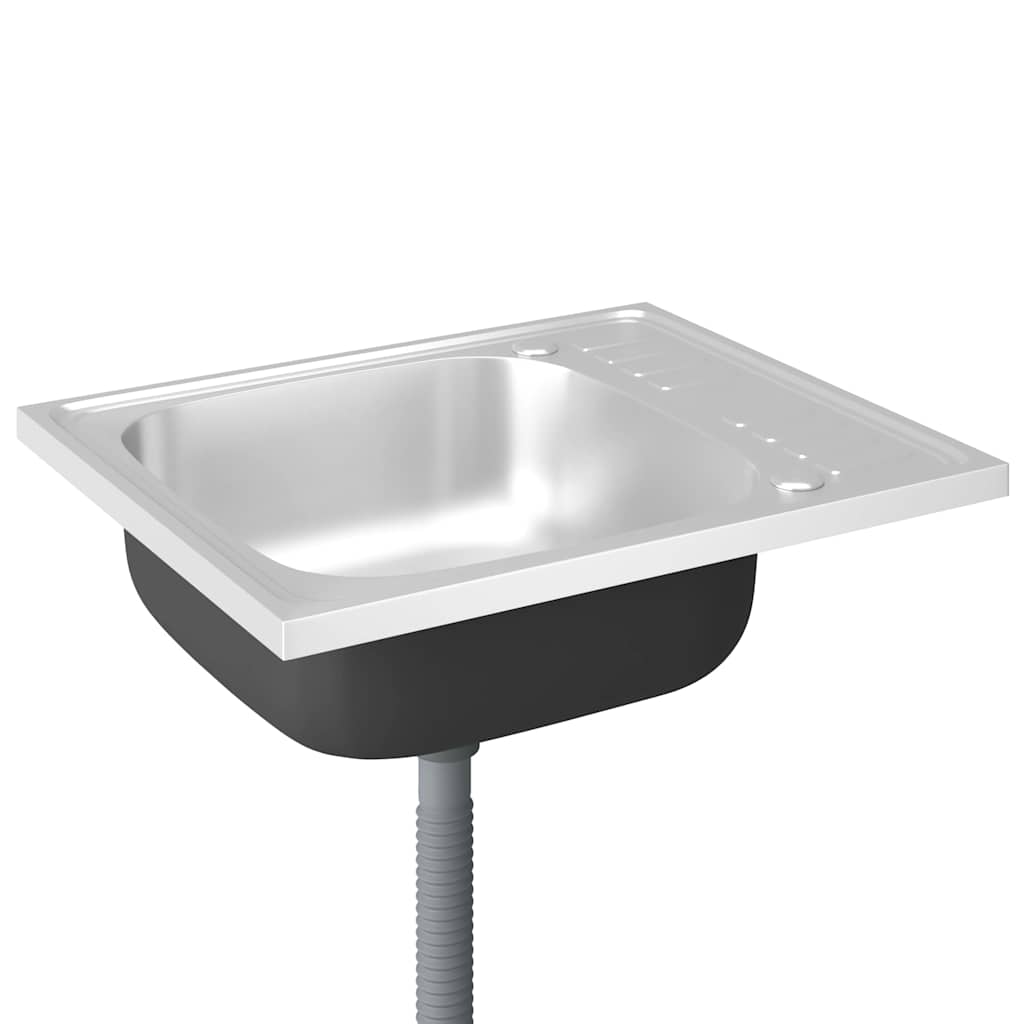 Gootsteen Met Afvoerset 600X500X155 Mm Roestvrij Staal Zilver