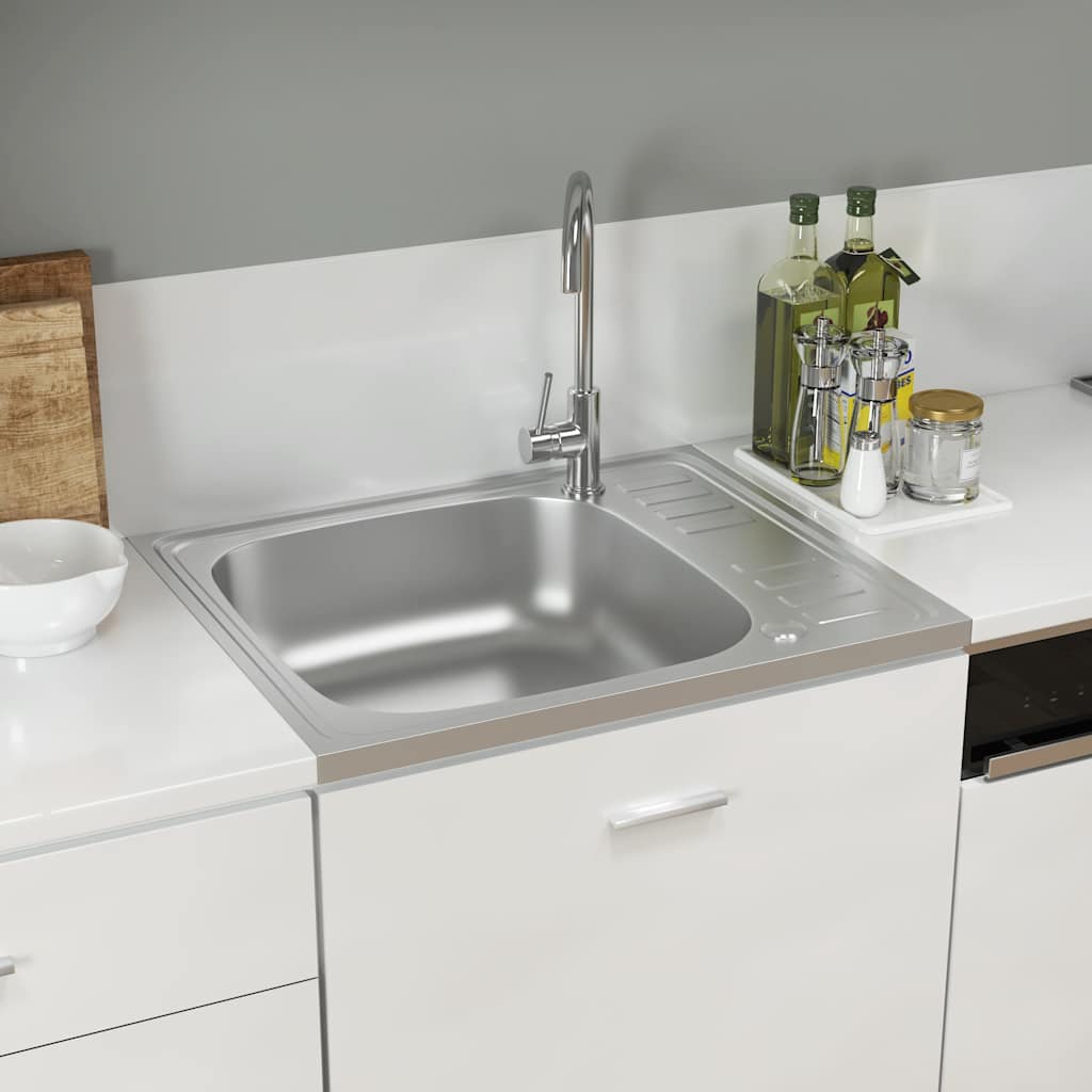 Gootsteen Met Afvoerset 600X500X155 Mm Roestvrij Staal Zilver