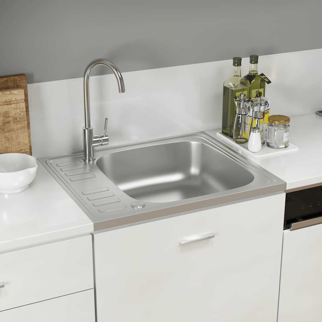 Gootsteen Met Afvoerset 600X500X155 Mm Roestvrij Staal Zilver