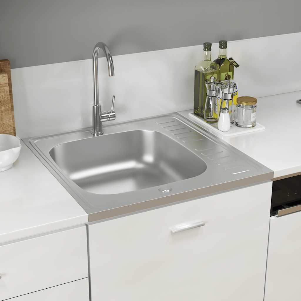 Gootsteen Met Afvoerset 600X500X155 Mm Roestvrij Staal Zilver