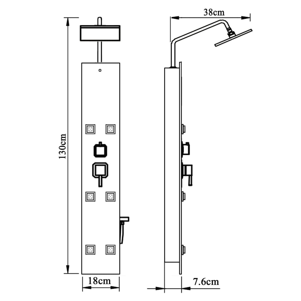 Douchepaneel 18X45,5X130 Cm Glas Zwart