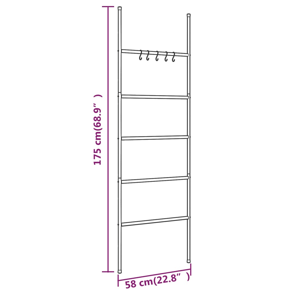 Handdoekenrek Met 5 Niveaus, Zwart 58X175 Cm, Ijzer