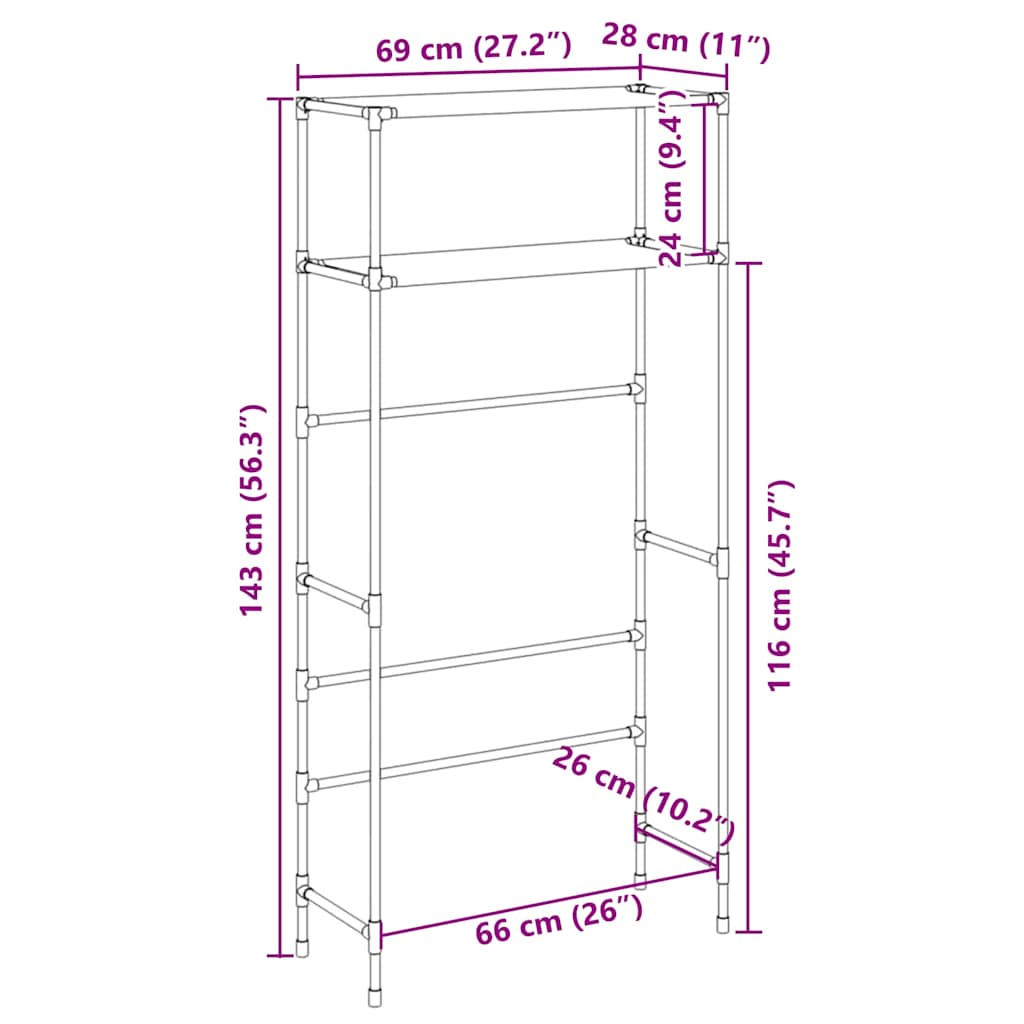 Wasmachinerek 2-Laags 69X28X143 Cm Ijzer