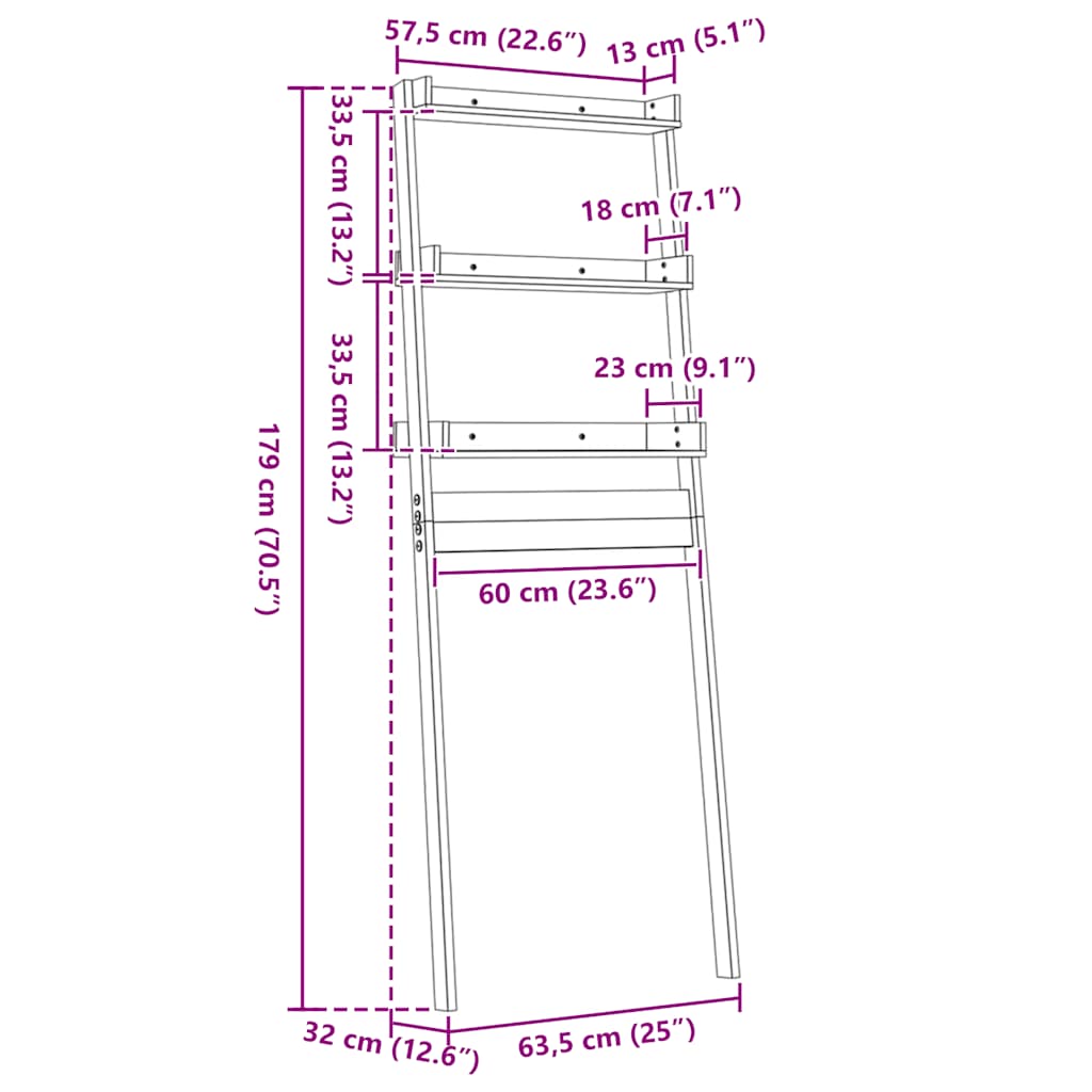 Toiletrek 63,5X32X179 Cm Massief Grenenhout Wit