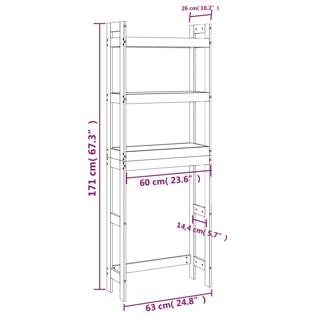 Toiletrek 63X26X171 Cm Massief Grenenhout Wit
