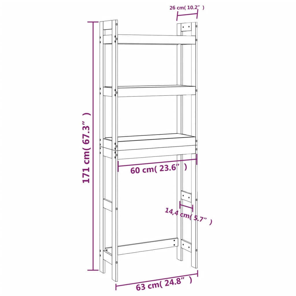Toiletrek 63X26X171 Cm Massief Grenenhout Zwart