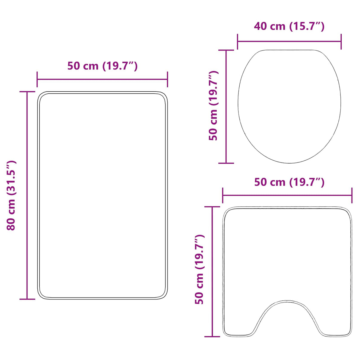 Antislip Badmat Set 3 St 50 X 80 Cm Pp