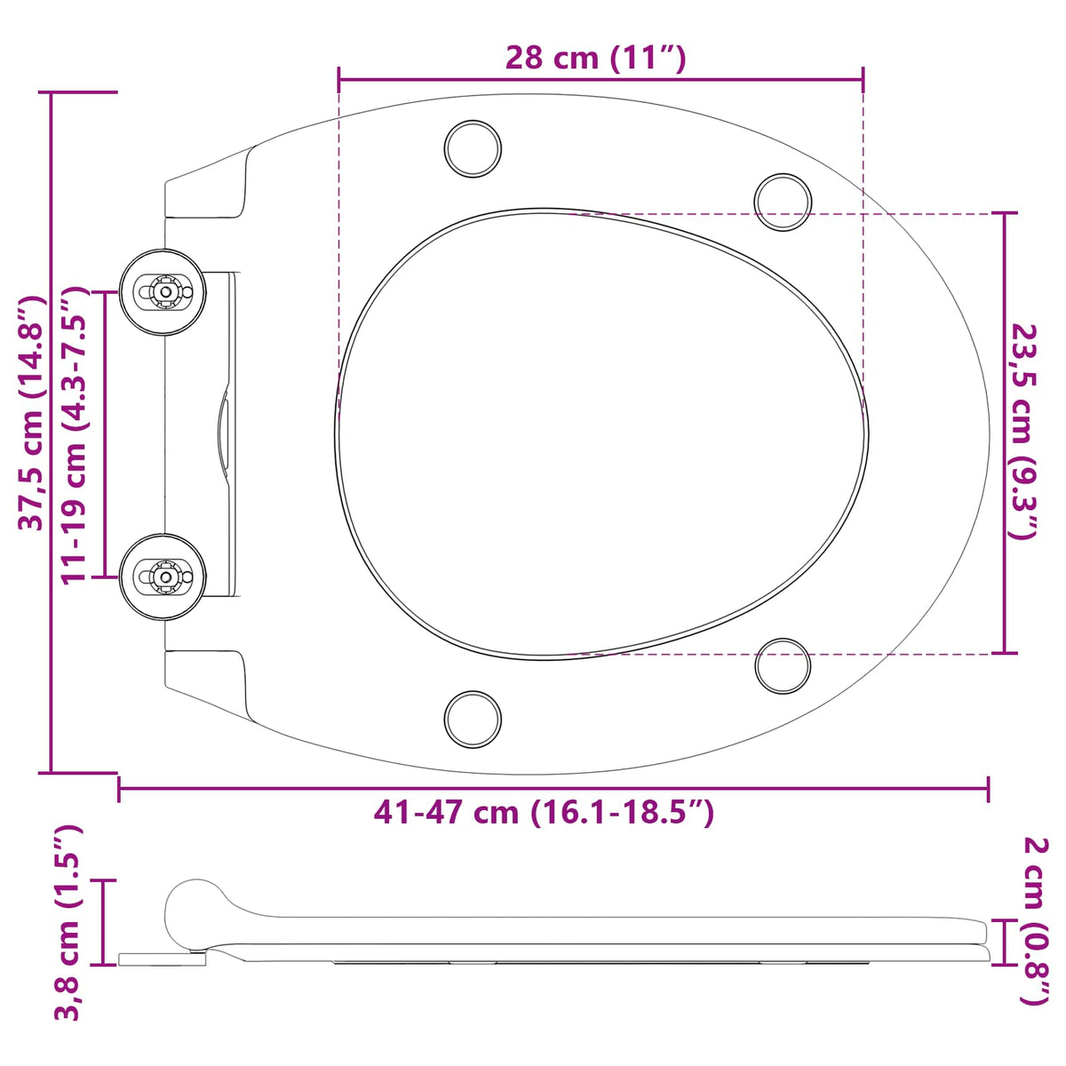 Toiletzitting 45,5 X 37,5 X 3,8 Cm Duroplast