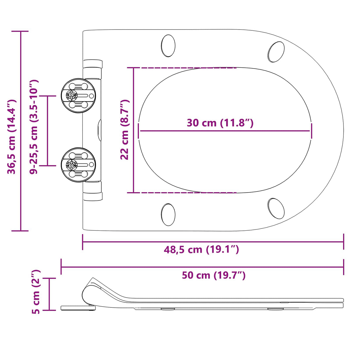 Toiletzitting Verstelbaar 50 X 36,5 X 5 Cm Polypropyleen