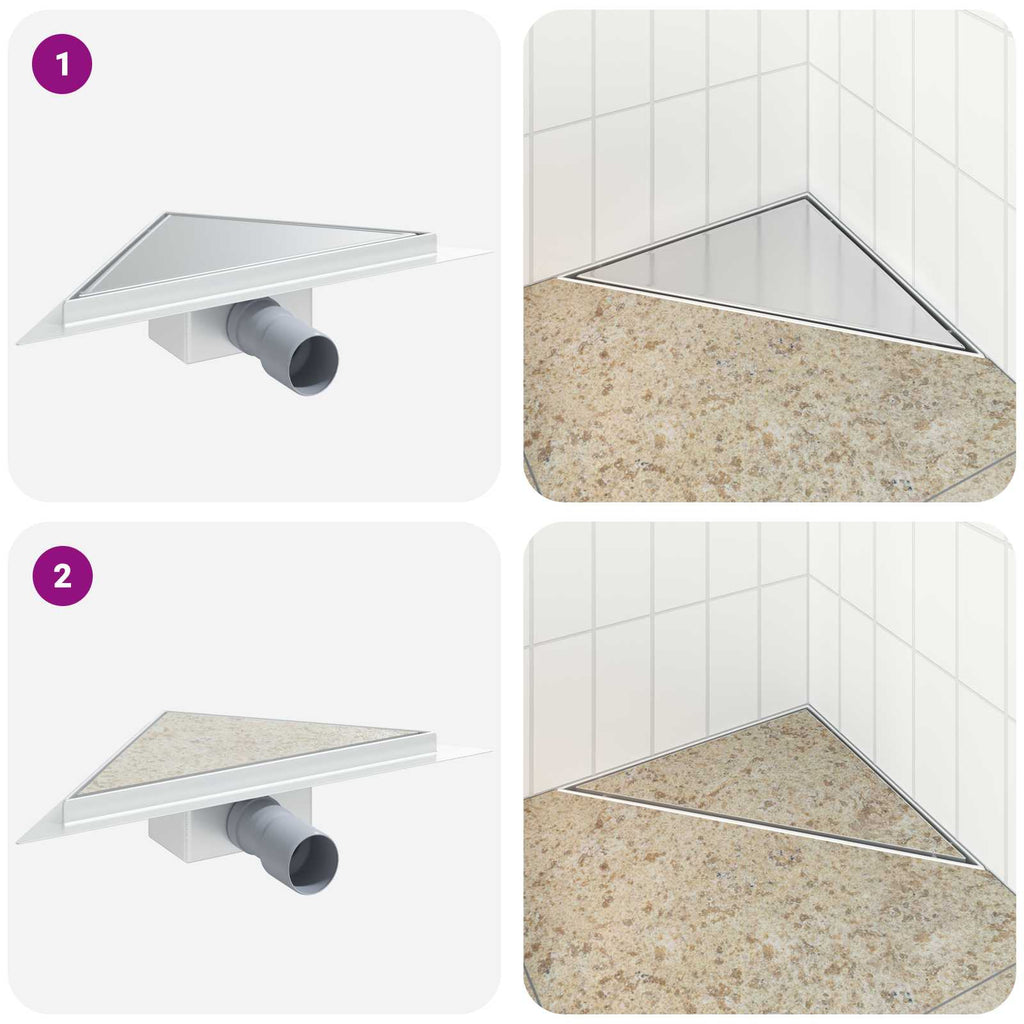 2 In 1 Driehoek Doucheafvoer Zilver 32 X 32 X 7,5 Cm