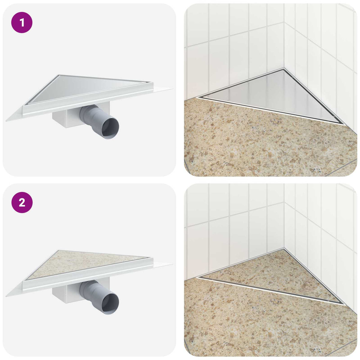 2 In 1 Driehoek Doucheafvoer Zilver 32 X 32 X 7,5 Cm