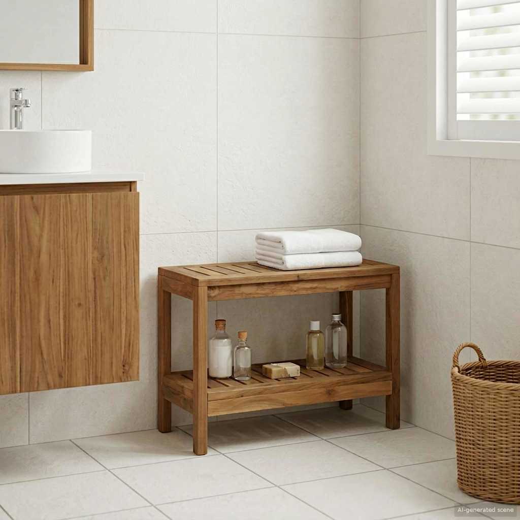 Badkamer Bijzettafel Naturel 60 X 30 X 45 Cm Massief Teakhout