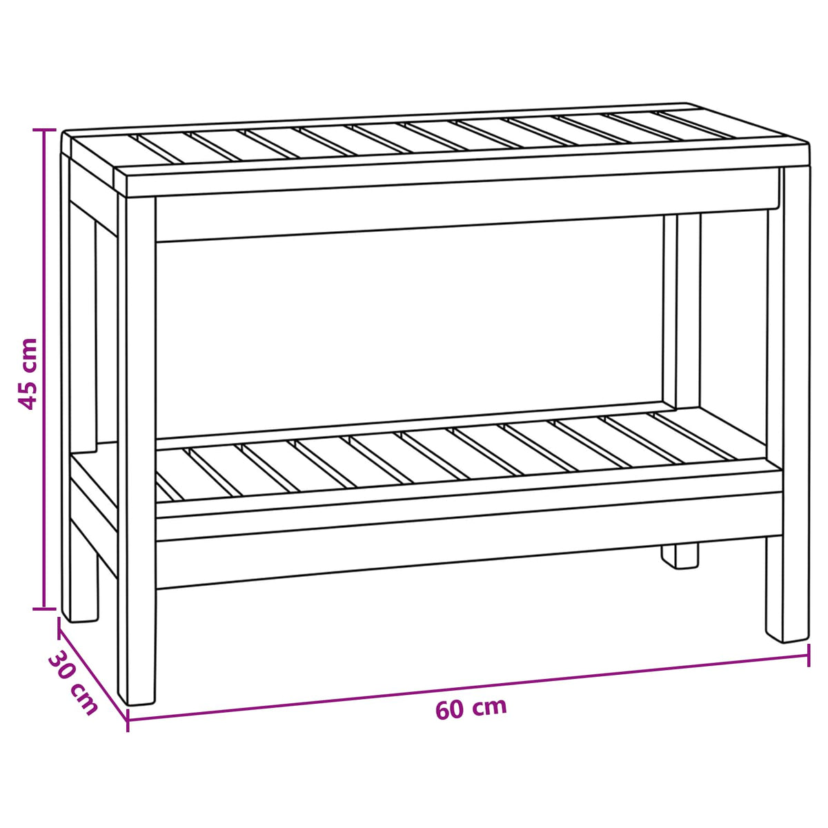 Badkamer Bijzettafel Naturel 60 X 30 X 45 Cm Massief Teakhout
