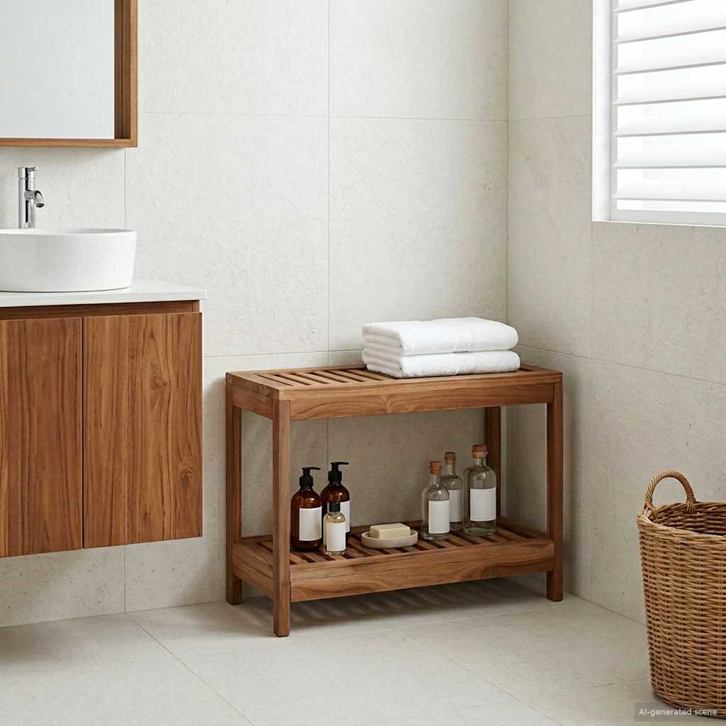 Badkamer Bijzettafel Naturel 60 X 30 X 45 Cm Massief Teakhout