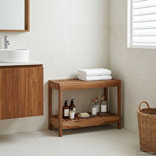 Badkamer Bijzettafel Naturel 60 X 30 X 45 Cm Massief Teakhout