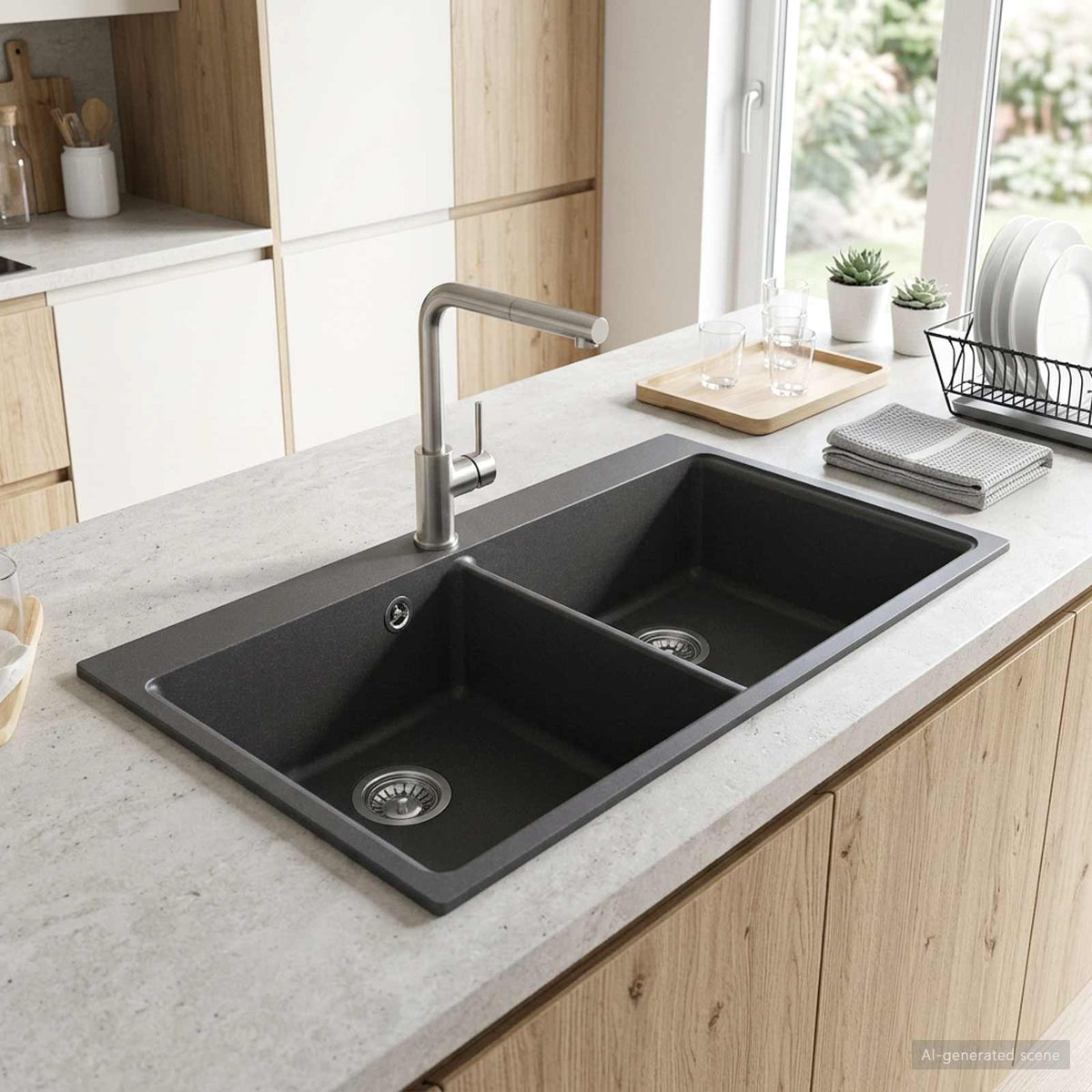 Spoelbak Opbouw Graniet Dubbele Bak